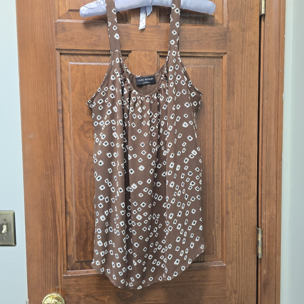 Brown Sleeveless Top with White Pattern